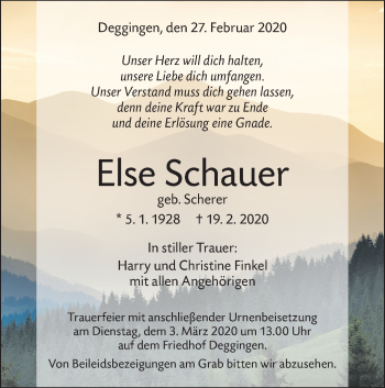 Traueranzeige von Else Schauer von Geislinger Zeitung