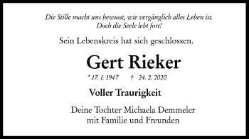 Traueranzeige von Gert Rieker von NWZ Neue Württembergische Zeitung