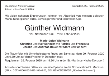 Traueranzeige von Günther Widmann von NWZ Neue Württembergische Zeitung