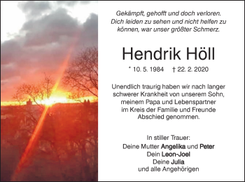 Traueranzeige von Hendrik Höll von Geislinger Zeitung