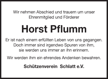 Traueranzeige von Horst Pflumm von Hohenzollerische Zeitung