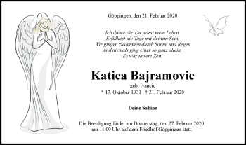Traueranzeige von Katica Bajramovic von NWZ Neue Württembergische Zeitung
