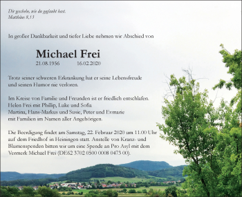 Traueranzeige von Michael Frei von NWZ Neue Württembergische Zeitung