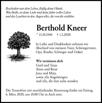 Traueranzeige von Berthold Kneer von SÜDWEST PRESSE Ausgabe Ulm/Neu-Ulm