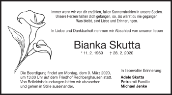 Traueranzeige von Bianka Skutta von NWZ Neue Württembergische Zeitung