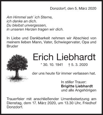 Traueranzeige von Erich Liebhardt von NWZ Neue Württembergische Zeitung