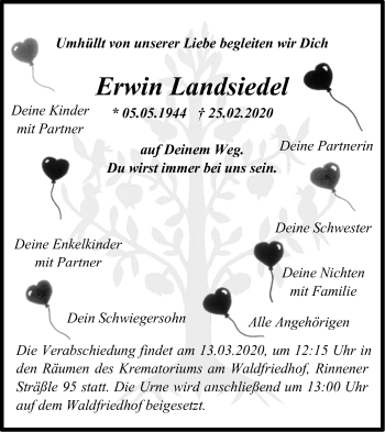 Traueranzeige von Erwin Landsiedel von Haller Tagblatt