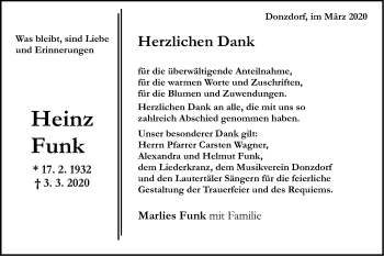 Traueranzeige von Heinz Funk von NWZ Neue Württembergische Zeitung