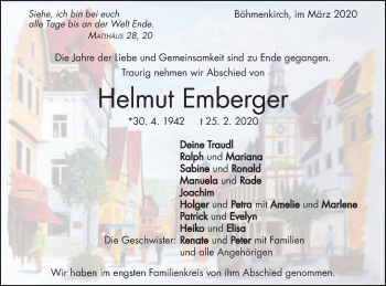 Traueranzeige von Helmut Emberger von Geislinger Zeitung
