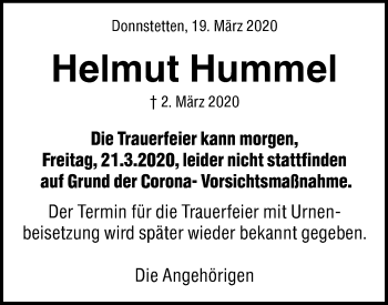 Traueranzeige von Helmut Hummel von Alb-Bote/Metzinger-Uracher Volksblatt