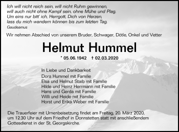 Traueranzeige von Helmut Hummel von Alb-Bote/Metzinger-Uracher Volksblatt