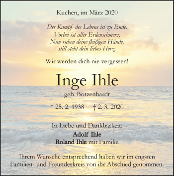 Traueranzeige von Inge Ihle von Geislinger Zeitung