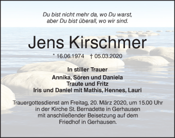 Traueranzeige von Jens Kirschmer von SÜDWEST PRESSE Ausgabe Ulm/Neu-Ulm