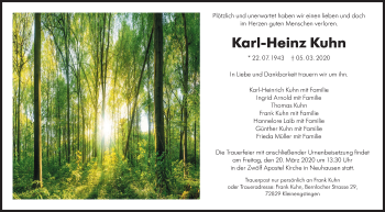Traueranzeige von Karl-Heinz Kuhn von Metzinger-Uracher Volksblatt