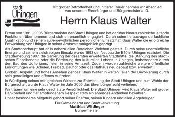 Traueranzeige von Klaus Walter von NWZ Neue Württembergische Zeitung