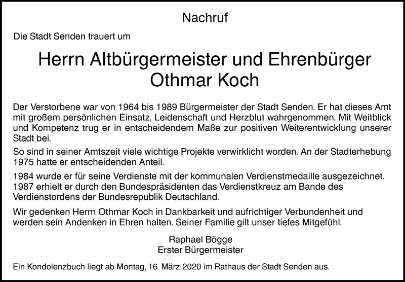  Traueranzeige für Othmar Koch vom 10.03.2020 aus SÜDWEST PRESSE Ausgabe Ulm/Neu-Ulm
