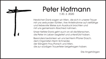 Traueranzeige von Peter Hofmann von Illertal Bote