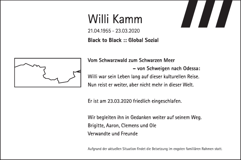 Traueranzeige für Willi Kamm vom 26.03.2020 aus SÜDWEST PRESSE Ausgabe Ulm/Neu-Ulm
