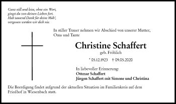 Traueranzeige von Christine Schaffert von Hohenloher Tagblatt