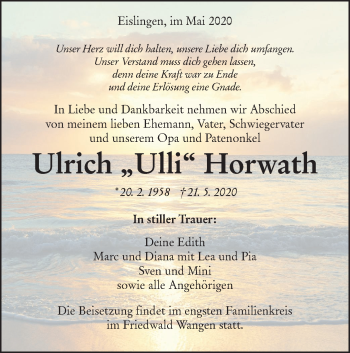 Traueranzeige von Ulrich  Horwath von NWZ Neue Württembergische Zeitung