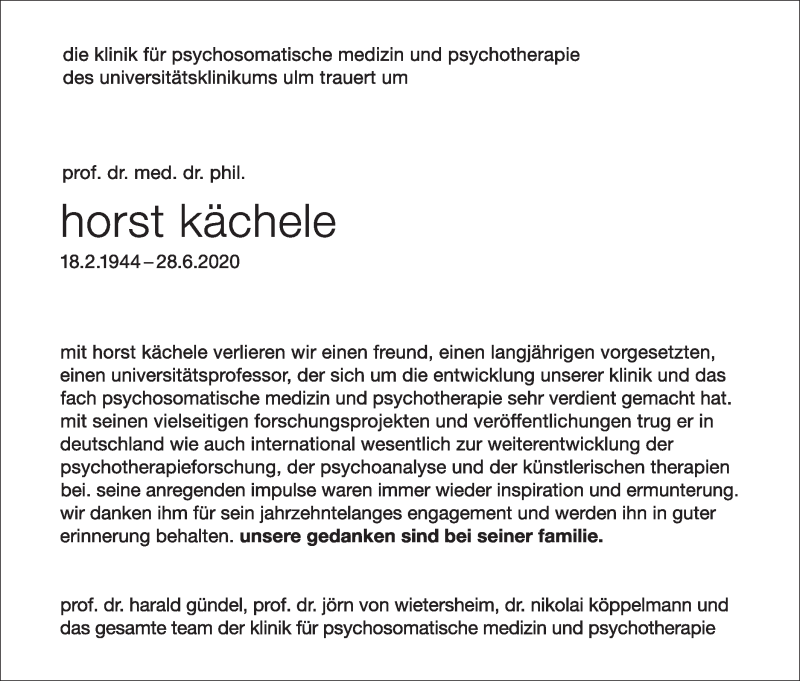  Traueranzeige für Horst Kächele vom 04.07.2020 aus SÜDWEST PRESSE Ausgabe Ulm/Neu-Ulm