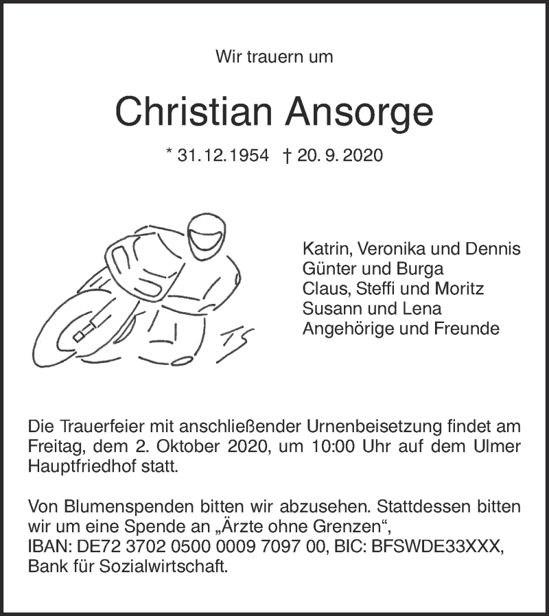  Traueranzeige für Christian Ansorge vom 26.09.2020 aus SÜDWEST PRESSE Ausgabe Ulm/Neu-Ulm