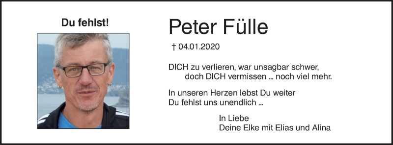 Traueranzeige für Peter Fülle vom 04.01.2021 aus SÜDWEST PRESSE Ausgabe Ulm/Neu-Ulm