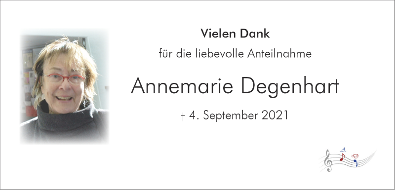  Traueranzeige für Annemarie Degenhart vom 09.10.2021 aus SÜDWEST PRESSE Ausgabe Ulm/Neu-Ulm