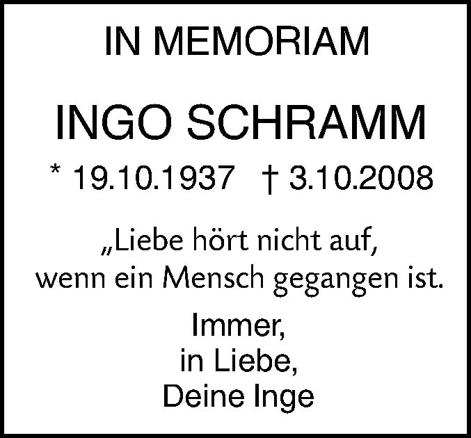  Traueranzeige für Ingo Schramm vom 04.10.2021 aus Ehinger Tagblatt