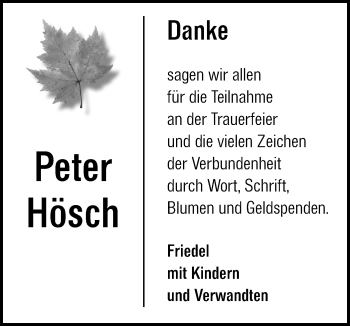 Traueranzeige von Peter Hösch von Alb-Bote/Metzinger-Uracher Volksblatt