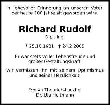 Traueranzeige von Richard Rudolf von Metzinger-Uracher Volksblatt