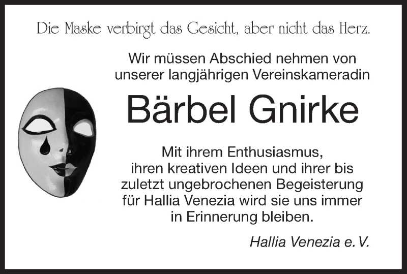  Traueranzeige für Bärbel Gnirke vom 25.11.2021 aus Haller Tagblatt