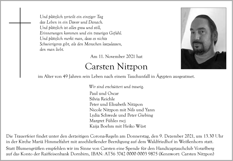  Traueranzeige für Carsten Nitzpon vom 04.12.2021 aus SÜDWEST PRESSE Ausgabe Ulm/Neu-Ulm