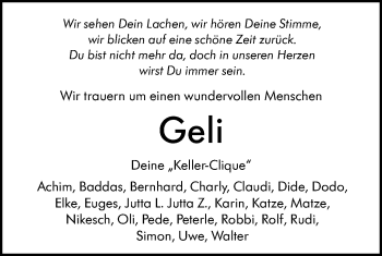 Traueranzeige von Geli  von SÜDWEST PRESSE Ausgabe Ulm/Neu-Ulm