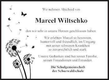 Traueranzeige von Marcel Wiltschko von NWZ Neue Württembergische Zeitung