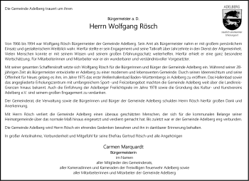 Traueranzeige von Wolfgang Rösch von NWZ Neue Württembergische Zeitung