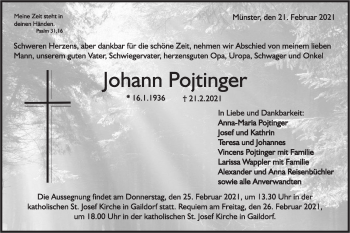 Traueranzeige von Johann Pojtinger von Rundschau Gaildorf
