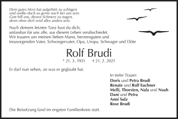 Traueranzeige von Rolf Brudi von Metzinger-Uracher Volksblatt