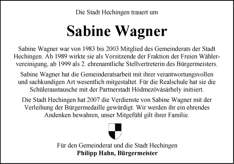  Traueranzeige für Sabine Wagner vom 19.02.2021 aus Metzinger-Uracher Volksblatt