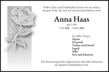 Traueranzeige von Anna Haas von NWZ Neue Württembergische Zeitung
