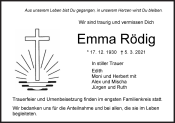 Traueranzeige von Emma Rödig von Metzinger-Uracher Volksblatt