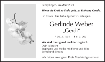Traueranzeige von Gerlinde Weber von Metzinger-Uracher Volksblatt