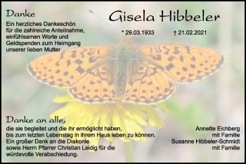 Traueranzeige von Gisela Hibbeler von Haller Tagblatt