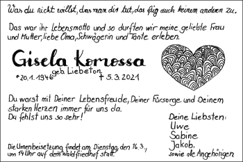 Traueranzeige von Gisela Komossa von Haller Tagblatt