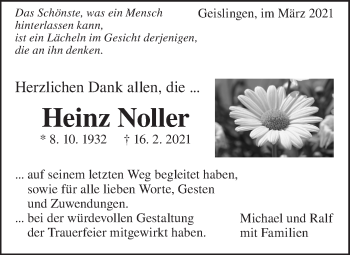 Traueranzeige von Heinz Noller von Geislinger Zeitung