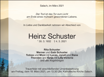 Traueranzeige von Heinz Schuster von NWZ Neue Württembergische Zeitung