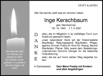 Traueranzeige von Inge Kerschbaum von Hohenloher Tagblatt