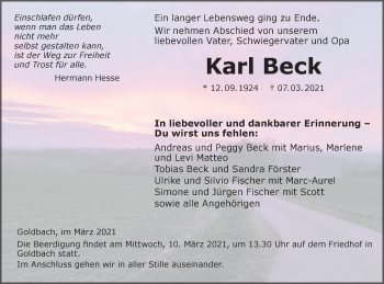 Traueranzeige von Karl Beck von Hohenloher Tagblatt