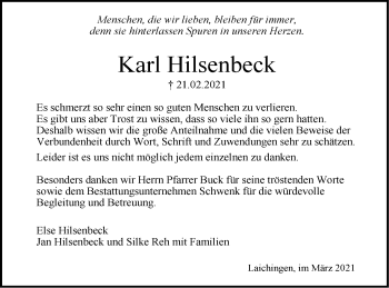Traueranzeige von Karl Hilsenbeck von SÜDWEST PRESSE