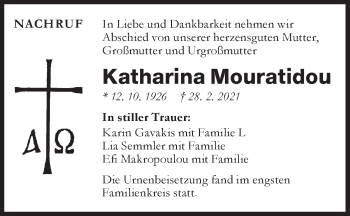 Traueranzeige von Katharina Mouratidou von NWZ Neue Württembergische Zeitung